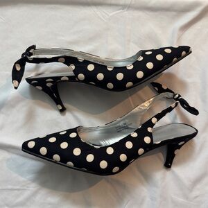 Vintage Polka Dot Slingback Kitten Heels, Size 9.5